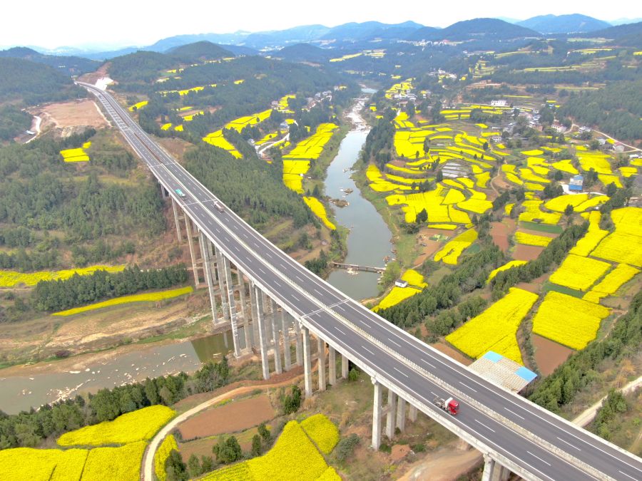 綿西高速梓江大橋，梓江大橋是綿西高速公路最大的一座橋梁，是關鍵節(jié)點工程，位于鹽亭縣毛公鄉(xiāng)白林村境內(nèi)，梓江大橋全長704米，主橋為72米+130米+72米的分離式連續(xù)鋼構大橋。.jpg